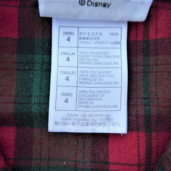 Disney Parks Kids Pajama Top Red Green Tartan Plaid Santa Embroidered Mickey 4 - Picture 7 of 7